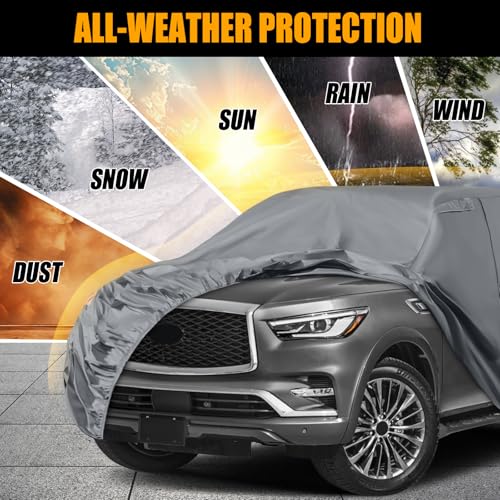 Image of Waterproof Premium Car Covers Replace for 2004-2025 Infiniti QX80 / Nissan Armada, 10 Layers Heavy Duty with Cotton Liner Car Cover with Zipper Door, Windproof Bands for Snow Rain Dust Protection