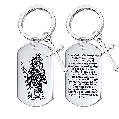 SUN MOON SEA Catholic Saint Christopher Necklace Cross Stainless Steel Keychain Male Pendant Jewelry Blessing Necklace Bless Christianity4