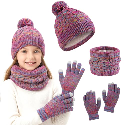 OZXVXZO Conjunto de Guantes de Bufanda de Gorro de Invierno para Niños, Niña Calentar Gorro Bufandas Guantes Tactiles Set, Beanie Conjuntos de Accesorios de Invierno para 1 5 Años Niños Niñas B
