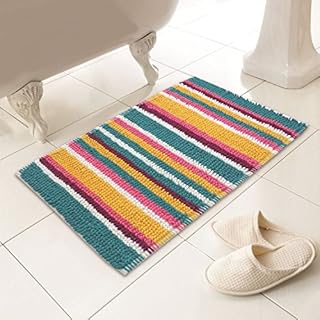 Tony's Textiles Luxury Heavy Weight Chenille Soft Microstripe Multi-Colour Bath Mat Rug (Standard)