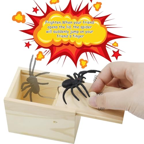 Image of Wooden Spider Surprise Box, Jump Scare Prank Toy with Black Spider, Novelty Gag Gift