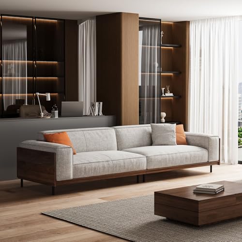 gaoyangjiaju 111.81 in. Four-seat Removable Washable Cotton-Linen Fabric mid-Century Modern Sofa,...