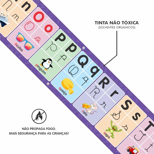 Faixa Alfabeto Ilustrado 4 Tipos Letra Bastão Cursiva Roxo