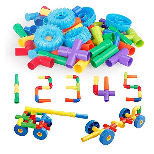 Image of AEXONIZ TOYS Pipe Puzzle for Kids - 75Pcs Non-Toxic Plastic Water Pipe Shaped Creative Tube Locks Construction Set Toy with Wheels Kids Educational Preschool Learning Toys