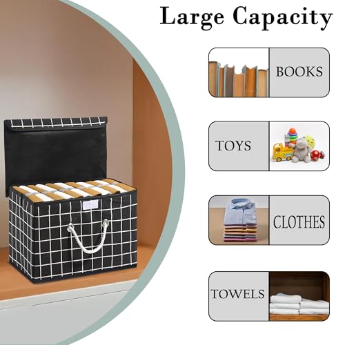 Image of Kuber Industries Multipurpose Storage Box For Wardrobe With Lid & Handle | Large Space-Saving Container Boxes For Storage Clothes - Ideal For Bathroom & Kitchen | Check Print - Black