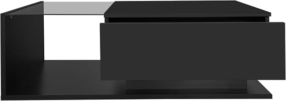 ModernLuxe Modern LED Coffee Table, High Gloss Coffee Table Center Table with Tempered Glass Top and Drawer,100x50x32cm Lighting Controlled via App, Large Storage Space, Easy Assembly, Black
