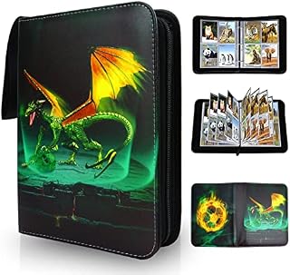 Trading Card Binder, 400 Pocket Card Holder with 50 Page Removable Sleeves, Football Cards Folder Collection Album with Zipper, Waterproof Game Card Storage Box Gift for Kids & Collectors (Green)