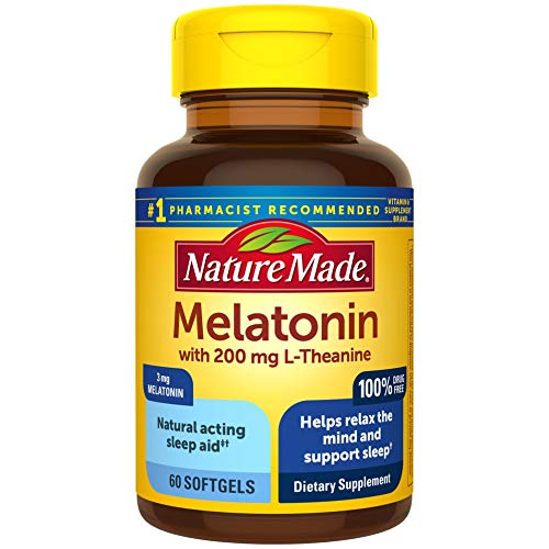 Melatonin 3 mg with 200 mg L-theanine Softgels, 60 Count for Supporting Restful Sleep