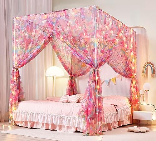 Mengersi Bed Canopy for Girls,Canopy Bed Curtains Canopy for Bed Drapes,Princess Bed Curtains Birthday Present Girls Room Decor,Purple