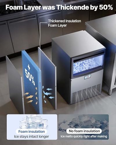 Image of VEVOR Commercial Ice Maker Machine, 200 lbs /24h with 25-50 lbs Storage Capacity, Built-in /Freestanding /Under Counter, Stainless Steel Ice Maker with LED Display & Self-Cleaning, Home Bar Restaurant
