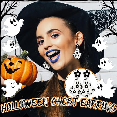 Kigeli 16 Pairs Halloween Earrings Bulk for Women Cute Gothic Ghost Pumpkin Bat Cat Earrings Dangle4
