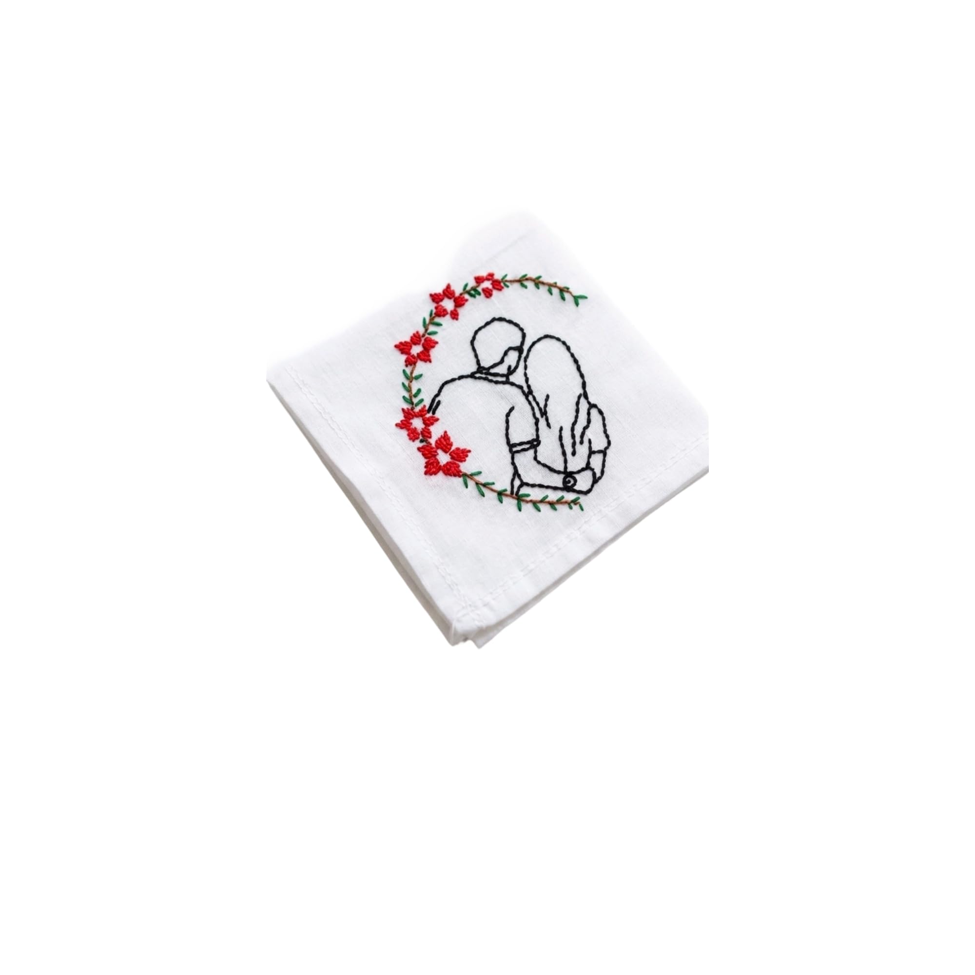 Couple Embrace Hand Embroidered White Handkerchief-image-21