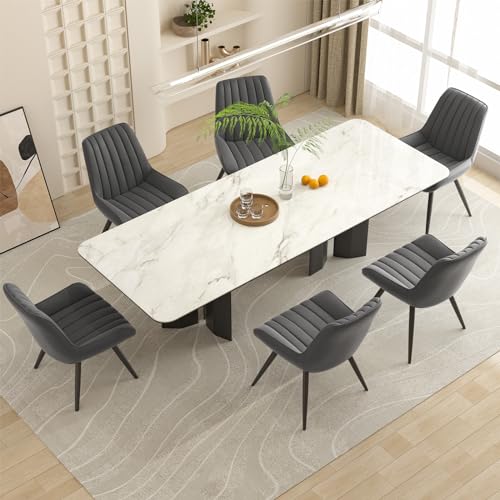 Nalupatio Modern Dining Chairs Set of 6, Comfy Dining Room Chairs with Thick Cushions, Upholstered Fabric Kitchen Side Chairs with Metal Legs, Dark Grey