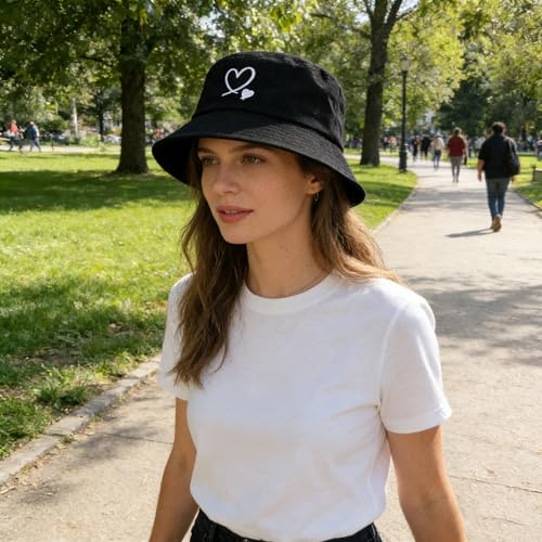 Image of Cotton Bucket Hat for Women Men Summer Travel Sun Beach Bucket Cap, Unisex Outdoor Fisherman Hat
