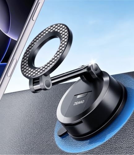 ZIDARO for MagSafe Car Phone Holder for Tesla Model 3/Y, Extended-Reach Arm Magnetic Mount for iPhone 17/16/15/14/13/12, 80+LBS Vacuum Suction Cup Mounts for Tesla Screen & Dashboard (Carbon Fiber)