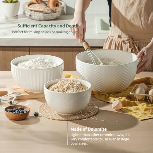 HAPPY KIT Ceramic Mixing Bowls Set, Nesting Bowls Set For Kitchen,Large 5/3/1.5 Quart Bowl Set of 3, Prep Serving Bowl for Baking and Mixing Salad,Oven, Microwave and Dishwasher Safe - Thumbnail 5