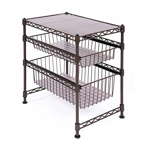 Seville Classics Double Basket Stackable Cabinet Organizer, 11.5" D x 17.5" W x 18.5" H