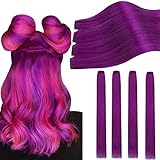 Ugeat Human Hair Extensions Clip in 16 Inch Purple Human Hair Extensions Real Hair 20 Grams Per Pack...