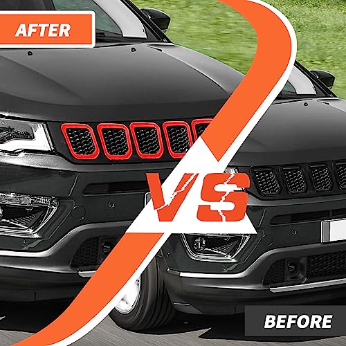 Image of Grill Inserts Grille Guards Trim Compatible with Jeep Compass 2021 2022 2023 Trailhawk /Limited /Latitude /Altitude /Sport(Red)