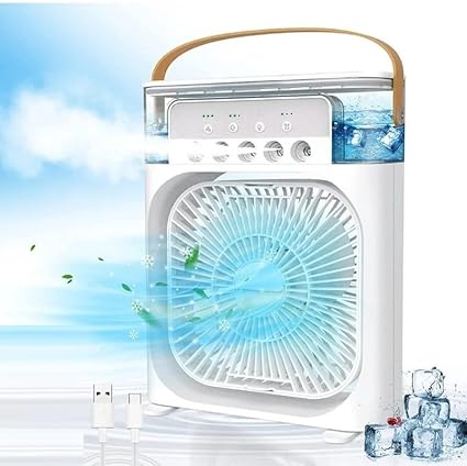 COVERLY Portable Mini Evaporative Air Cooler with LED Light - 3 Wind Speeds, 3 Spray Modes, Timer - Ideal for Home, Office, Dorm, and Travel