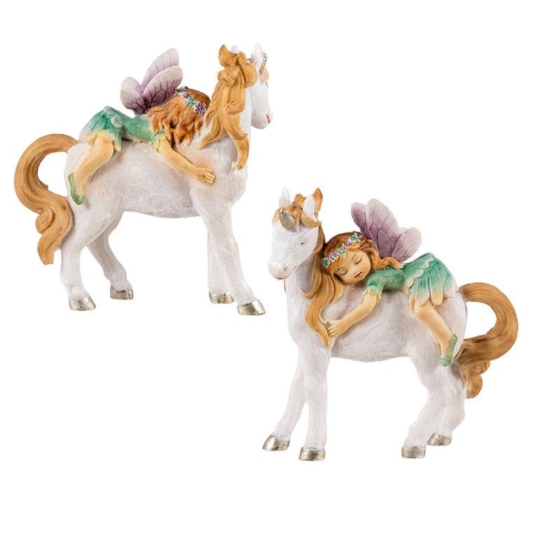 Fées sur Licorne DRW en résine peinte à la main pour décoration raffinée