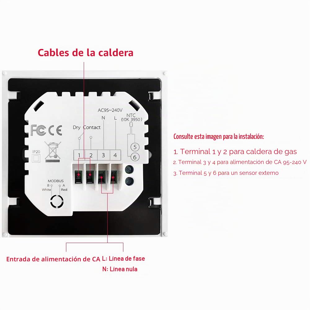 Decdeal Termostato WiFi para Caldera de Gas,Termostato programable Intellight, Compatible con App/Control por Voz, Compatible con Alexa/Google Home, 5A, GC-Blanco
