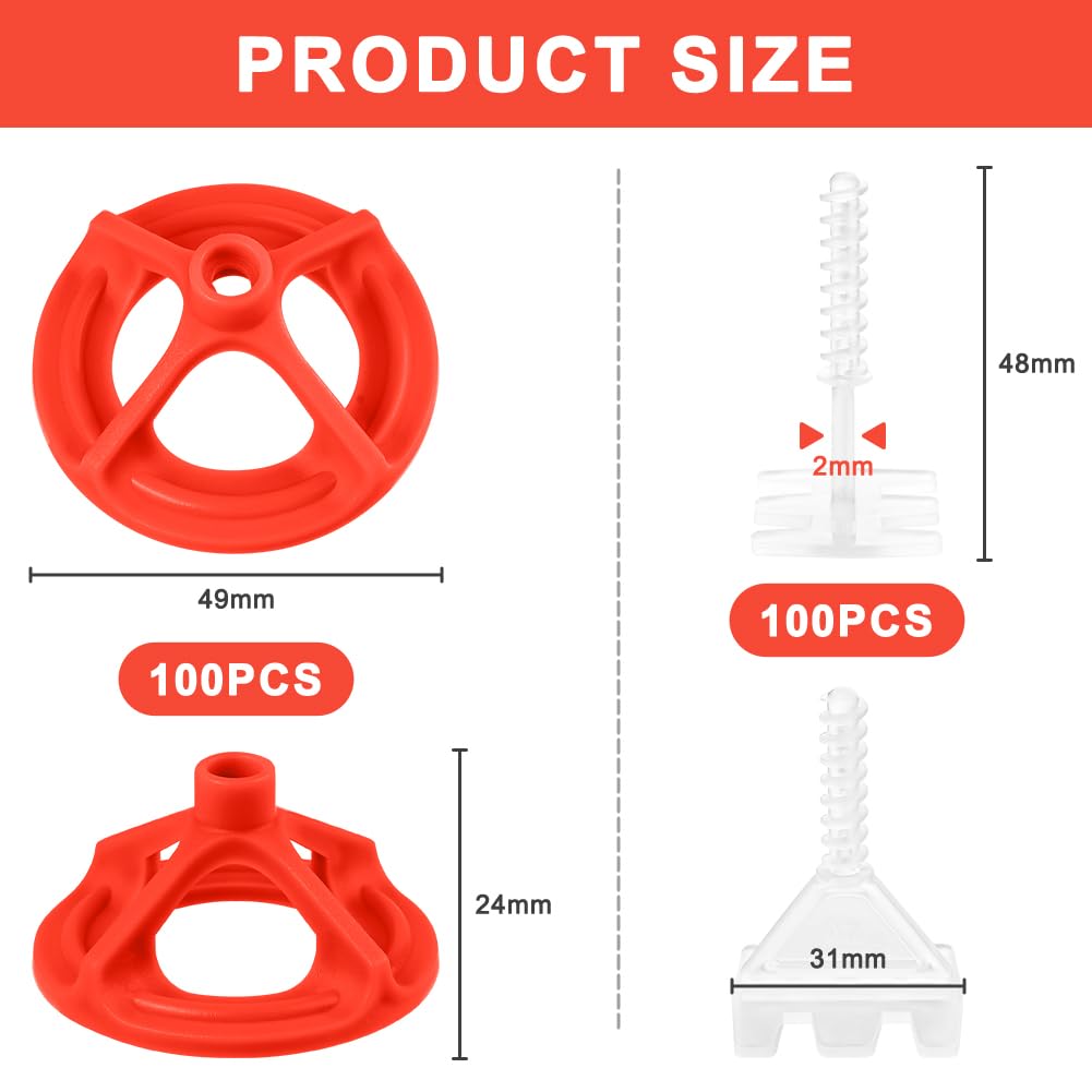 Flintronic Tile Leveling System 2mm, 100PCS Resuable Screw Hat with 100PCS 2mm Tile Leveling Spiral Base - Image 2