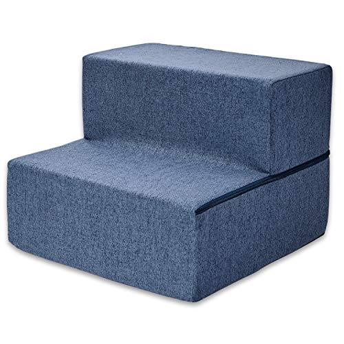 Image of Best Pet Supplies Foldable Pet Steps /Stairs with CertiPUR-US Certified Foam Navy Blue, 2-Steps (H: 12 inch)