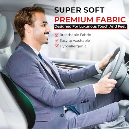 Image of Trajectory Car Neck & Back Pillow Combo with ADVANCEDX Memory Foam | GRIDMATRIX Fabric for Superior Comfort, Spine Alignment & Neck Pain Relief | Premium Lumbar Support for Long Rides - Black