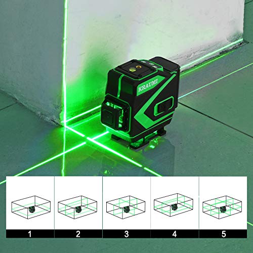 Kreuzlinienlaser 360, Kraumi 3 x 360 Grad Laser Grün Laserpegel Selbstausgleichende, 3D 12 Linien rotationslaser selbstnivellierend 25m mit Halterung und Fernbedienung, Inklusive 2pcs Batterie - Image 3