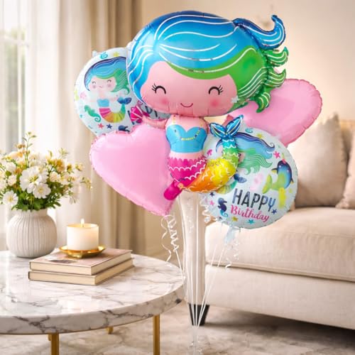 Image of Wanna Party Mermaid Foil Balloons - Set of 5 Pcs Foil Balloons for Birthday Decorations | Mermaid Theme Foil Balloons | Mermaid Balloons for Decorations | Birthday Decorations for Girls