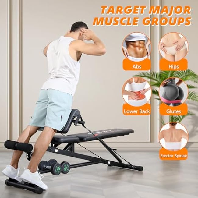 OPPSDECOR Adjustable Weight Bench with Hyper Back Extension, Preacher Curl, Roman Chair, Ab Sit up Bench for Full Body Workout, 900LBS Workout Bench, All-in-One Bench Press for Home Gym Equipment