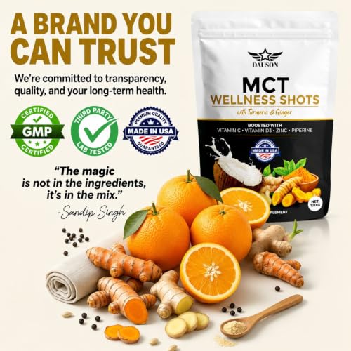 Image of MCT Shots Boosted with Turmeric, Ginger, Vitamin C, D3, Zinc, Piperine & Prebiotic Fiber | Immune Support, Gut Health & Clean Energy Booster, 100 Servings