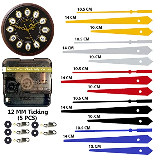Image of Combo 5 of Ajanta Mfg. Battery Operated Plastic Ticking Wall Clock Movement Machine with Hands (Silver,Black,Gold,Maroon,Blue 2)