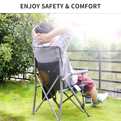 Lamberia Folding Camping Chair For Adults Heavy Duty 330 Lbs Capacity Outdoor Camp Chair Thicken 600D Oxford Mesh Back Quad With Arm Rest Cup Holder And Portable Carrying Bag(Light Grey) #TOP6