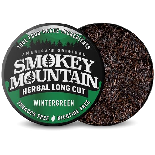Image of Smokey Mountain Herbal Long Cut - Wintergreen - 10 Can Box - Tobacco Free and Nicotine Free Snuff