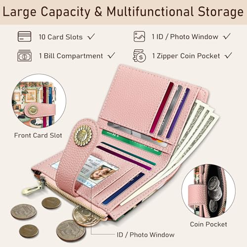 Image of Kelvoris Cute Lovely Black Cats Small Rfid Women Wallet Zipper Coin Pocket | Bifold PU Leather Compact Cash Travel Purse Credit Card Holder for Female Ladies Teen Girls 1 ID Window 10 Card Slots