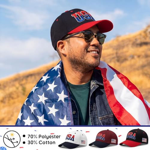 Image of Shyyween USA Hats Patriotic 4th of July Visors Buckets Hats Baseball Caps American Flag Embroidered Caps 250th for Men Women