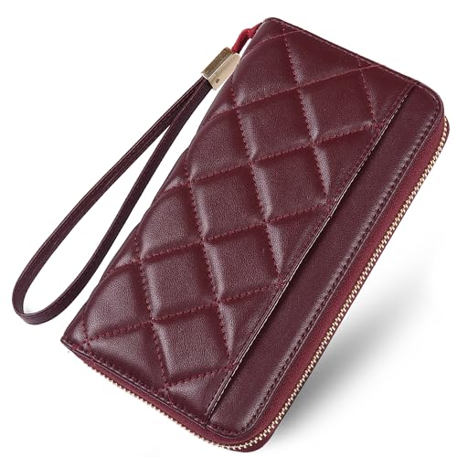 Image of yiijay Womens Wallet RFID Blocking Vegan Leather Trifold Clutch Credit Card Holder Ladies Travel Wallet Purse with Pen Holder, 5Red, Rfid Wallet