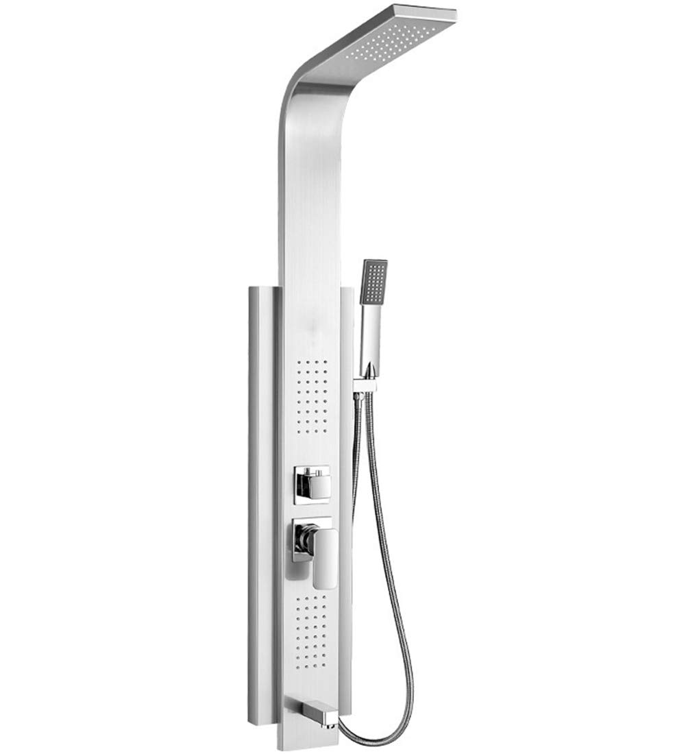 Aon-JY Rainfall Shower Panel Tower Shower Column Tub Spout Hand Shower Body Massage Jets Shower Set Tap 4 Functions Shower,Silver