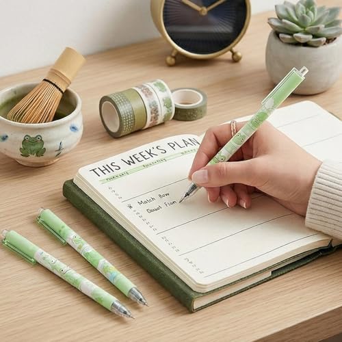 Set de 12 bolígrafos gel retráctiles con diseño de rana y tinta negra miniatura 7