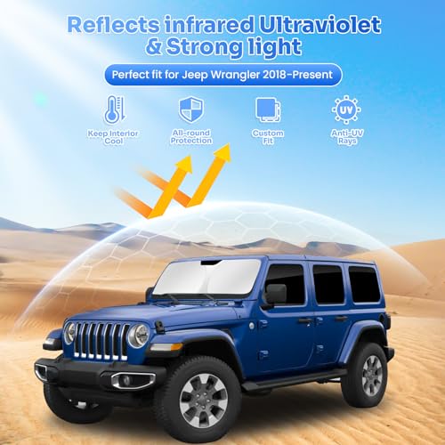 Image of Canvcle Window Shades for 2018-2025 2026 Jeep Wrangler Accessories Windshield Sun Shade Side Rear Window Cover Sunshade Sun Visor Shield Privacy Protection for Camping Keep Vehicle Cool Black 8PCS