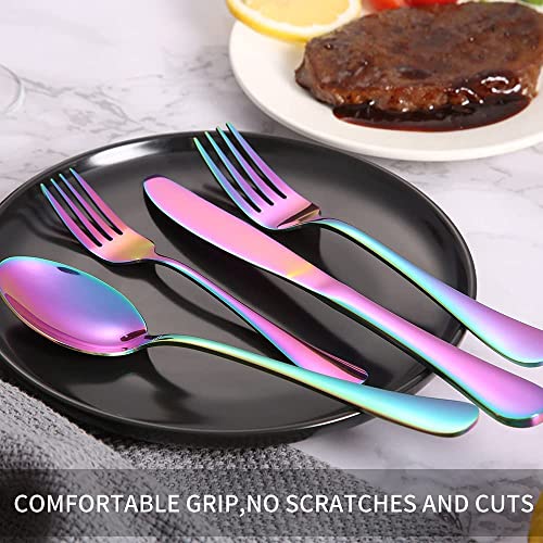Image of Rainbow Silverware Set, Rainbow Flatware Set for 4, Stainless Steel Tableware Cutlery Set, Utensil Sets for Kitchen, Forks and Spoons Silverware (Rainbow, Set of 20)
