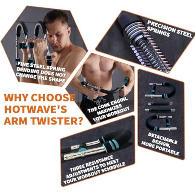 HOTWAVE Twister Arm Exerciser,Adjustable Spring Workout Bar, Forearm Triceps Chest Enhanced Exercise Strengthener,Portable Home Fitness Equipment