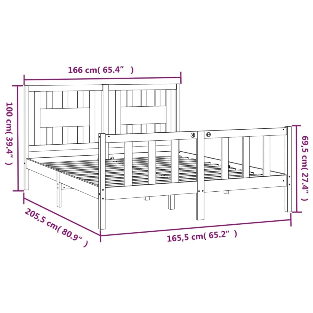 Lite drewno sosnowe Klasyczna rama z wezgłowiem Brąz 160x200 cm | Rama łóżka z wezgłowiem lite drewno sosnowe 160x200 cm solidna stabilna