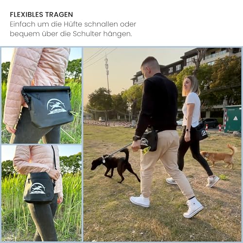 Taleas Leckerlitasche für Hunde – Wasserfeste Gassi Tasche mit geruchsdichtem Kotbeutel-Fach – Hundetraining Tasche zum Umhängen oder als Gürteltasche – Futterbeutel & Leckerlibeutel für unterwegs