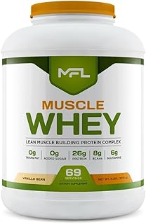 MFL Muscle Whey Protein l 28g of Protein l 8g BCAAs l Keto Friendly l Low Carbs l 5 lbs. (Vanilla Bean)