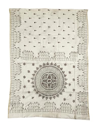 Image of SHRISTI CLOTHINGS Women's Hand Embroidered Cotton Silk Kantha Stitch Saree with Blouse Piece (SB420324 TWD82)