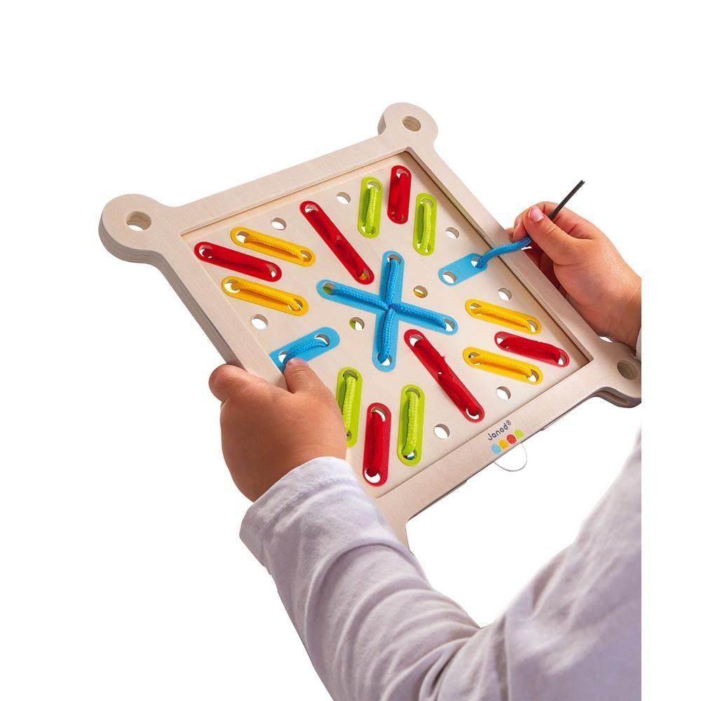 Janod - Essentiel - Le Laçage - Jeu Educatif Premier Âge en Bois - Dextérité et Créativité - Evolutif - Peinture à l'eau - Dès 3 Ans, J05064