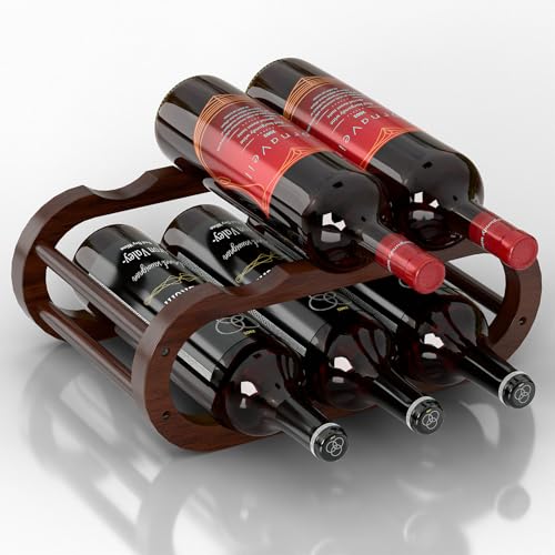 PEKER Wine Rack – Small Countertop Wine Rack & Wine Bottle Holder for Cabinet and Countertop, Stylish Natural Wood Wine Holder (6-Bottle